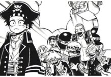 One Piece Creator Oda to Draw the Cover for Next Week’s My Hero Academia Finale Feature image for our news piece showing a black and white illustration of various MHA characters in the MHA style cosplaying as One Piece characters