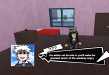 Survive Freaky Gojo All Endings Feature image for our Survive Freaky Gojo All Endings guide. Image shows a character in a bedroom with dialogue at the bottom of the screen.