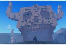 Clover Retribution Levelling Guide Feature image for our Clover Retribution Levelling Guide which shows an alpha wolf which has sleek black fur and red eyes stood beneath an open mouthed skull mountain with overgrowing vines coming out of holes in the skull