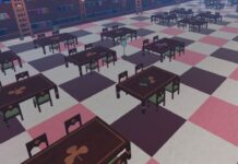 Clover Retribution Spatial Magic Guide clover retribution spatial magic feature image. the afk library in the game, which features a still image of multiple tables with 4 chairs each, some of the tables have books on them, whilst large walls of bookcases encircle the library, with ladders to reach the top shelves.