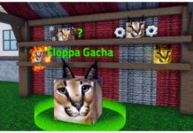Meme Sea Power Tier List Feature image for our Meme Sea Power Tier List which shows the Floppa gacha from spawn with a boxy floppa npc with an array of powers behind him