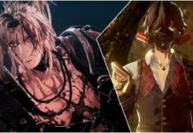 Could The First Berserker: Khazan Be a Code Vein Competitor? Collage for the First Berserker: Khazan news piece. On the left is a screenshot from the game's trailer of Khazan covered in blood as he grits his teeth. On the right is a screenshot from the launch trailer of Code Vein of the character Louis walking through the derelict city as he wears his mask, covering the bottom half of his face.
