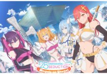 Nigoriri Angels On Stage Codes – October Rewards! Feature image for our Angels on Stage codes guide which shows a roster of the main 4 cast in cosplay stood outside before a large convention hall during a sunny clear skies day