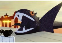 Dragon Soul Souls Tier List Feature image for our Dragon Soul Souls tier list showing the behind of my avatar as she looks at a large blackstone snakehead with sharp fangs as it rests on the corner of a platform