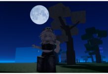 Ijul Piece 2 Sea Beast Guide Feature image for our Ijul Piece 2 sea beast guide showing my avatar stood on a cliff edge at night time with the moon high in the sky behind her. She has her arms stretched in a way to look as though she is balancing to avoid falling off the edge