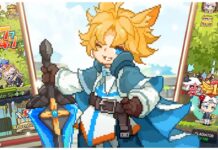 Maple Tale Codes – All Release Rewards! Feature image for our Maple Tale codes guide showing a pixel art styled blonde character with cat ears in blue and white armour winking towards the camera.