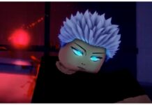 Roblox Sorcery Culling Games Guide – Unlocking RCT! Feature image for our Roblox Sorcery Culling Games guide showing an up-close shot of gojo with a reversal red orb behind him. His blue eyes are glowing which stands out against the otherwise dim background