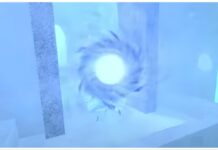 Roblox Sorcery Cursed Technique Tier List Feature image for our Sorcery cursed technique tier list showing a blue orb swirling in an arched doorway with a blurred effect around it