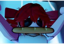 How To Unlock Anime Vanguards Toji Guide Feature image for our anime vanguards toji guide showing a player with a baguette in their mouth as the jump in front of a waterfall. They're wearing sunglasses and have the same hairstyle as kasane teto in red
