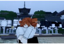 Roblox Sorcery Accessories Tier List Feature image for our roblox sorcery accessories tier list showing a character sitting cross-legged in front of a ton of mannequins with different outfits for sale