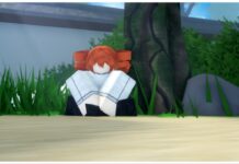 Roblox Sorcery Domain Expansion Tier List Feature image for our Roblox Sorcery Domain Expansion Tier list showing a character in a plain white sweater sitting cross-legged in front of a tree. She has a neutral expression and red drill-like pigtails similar to Kasane Teto