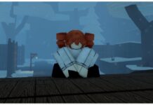Roblox Sorcery Missions Guide Feature image for our Roblox Sorcery Missions guide showing a character in a white sweater with her legs crossed and arms rested in front of her on a bridge in the snowy village