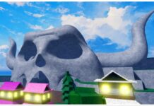 Verse Piece Accessories Guide – Obtainment and Buffs! Feature image for our verse piece accessories guide showing the skull island centrepiece being a large stony skull with horns with illuminated homes in front of it. Very onigashima insipred.