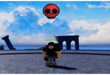 Verse Piece Bosses Guide – Location and Drops! Feature image for our verse piece bosses guide showing the toji world boss with a red skull pixel waymarker on top of his head during daytime