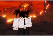 Dragon Soul Bosses Guide – Locations, Drops and More! Feature image for our dragon soul bosses guide showing a player in a suit with glasses on standing around an active volcanic area.