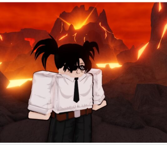 Dragon Soul Bosses Guide – Locations, Drops and More! Feature image for our dragon soul bosses guide showing a player in a suit with glasses on standing around an active volcanic area.