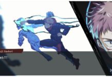 Jujutsu Kaisen Phantom Parade Memory Tier List Feature image for our jjk phantom memory tier list showing a scene in game where yuji punches a low-grade curse in a comic-book style way
