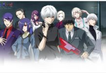 (Rerelease Rankings) Tokyo Ghoul Break The Chains Tier List feature image for our tokyo ghoul break the chains tier list showing a roster of characters including investigators and ghouls with a faded white background at the bottom and game name in the top left