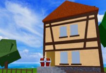 How To Get Dragon Scales In Blox Fruits Feature image for our How To Get Dragon Scales In Blox Fruits guide. Image shows a house with trees either side and a treasure chest at the front.