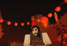 Jujutsu Infinite Sapphire Lotus Guide – Obtainment And Uses Feature image for our Jujutsu Infinite Sapphire Lotus guide. Image shows a character standing under some red lights and decorations.