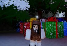 Jujutsu Infinite Winter Event Scrolls Guide – Uses And Obtainment Feature image for our Jujutsu Infinite Winter Event Scrolls guide which shows a character standing near some Christmas presents under a tree.