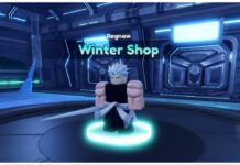 Anime Vanguards Rogita (Super 4) – Obtaining Gogeta, Stats, and More! Feature image for our anime vanguards rogita super 4 guide showing the winter shop npc in a metallic room with ice spikes