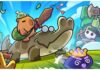 Capybara Go Pets Tier List – Ranked With Reasons! Feature image for our capybara go pet tier list showing a capybara on the back of a crocodile with a wooden sword to hand in a very toony and chibi style