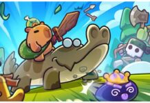 Capybara Go Pets Tier List – Ranked With Reasons! Feature image for our capybara go pet tier list showing a capybara on the back of a crocodile with a wooden sword to hand in a very toony and chibi style