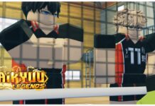 Haikyuu Legends Codes – All Active 2025 Rewards! Feature image for our Haikyuu Legends Codes guide showing two players standing confidently on the opposite side of the net from a player in the bottom right corner who is crouched and ready to play