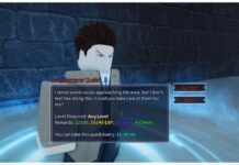 How To Get More Spins In Jujutsu Infinite Feature image for our how to get more spins in jujutsu infinite guide showing an npc assigning a quest to a player and offering spins as a reward