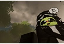 Jujutsu Infinite Domain Shard Guide Feature image for our jujutsu infinite domain shard guide showing a bottom-up view of an alien character with a speech bubble that says nah, id win