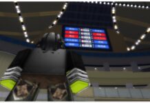 Roblox Spiked Weapons Guide – Weapon Abilities and Obtainment! Feature image for our spiked weapons guide showing a player from behind as they look upwards to a score board split into red and blue team markers