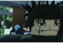 Jujutsu Odyssey Chest Guide – Chest Drops and Tiers! Feature image for our jujutsu odyssey chest guide showing an up-close of a dark haired character with unusual stitch face markings. Behind him other characters chatter near a window