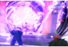 Jujutsu Odyssey Cursed Techniques Guide – Obtainment, Moves and More! Feature image for our jujutsu odyssey cursed techniques guide showing gojo with his back to the viewer as he conjures a hollow purple thats twice the size of him and shooting white electrical sparks