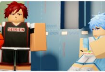 Kurokus Basket Showdown Zone Tier List Feature image for our kurokus basket showdown zone tier list showing two characters from opposing team in a waiting lobby. The one on the left has a basketball under his arm and the one on the right is sitting with a bowl of noodles in his lap