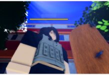 Ninja Time Purple Eyes Guide – Clan and Family Skills, Focus, and More! Feature image for our ninja time purple eyes clan guide showing a bottom-up view of a player standing next to a log with several shuriken sticking out of it