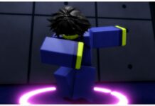 Roblox Locked Unique Weapons Feature image for our roblox locked unique weapons guide showing a player bowing in a blue training kit with a purple ring glowing around their feet