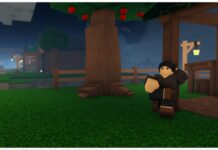 Rune Slayer Classes Guide – Level Milestones and Skills! Feature image for our rune slayer classes guide showing an npc resting on as wooden chair with their legs crossed and arms behind their head with an apple tree to their left