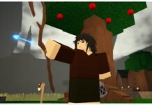 Rune Slayer Races Guide – All Lineage Stats, Passive and Active Skills! Feature image for our rune slayer races guide showing a player with a staff firing a magic arrow off camera with an apple tree behind them