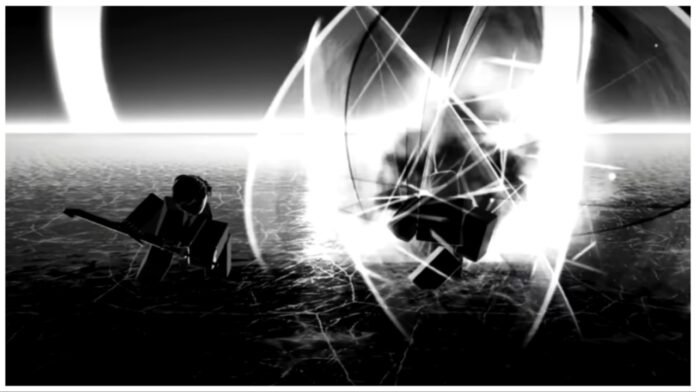 Feature image for our verse piece roland guide showing the roland moveset in black and white on a dummy NPC which is surrounded by fierce slashing