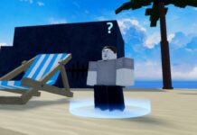 How To Get Dungeon Tickets In Verse Piece Feature image for our How To Get Dungeon Tickets In Verse Piece guide. Image shows an NPC standing near a blue striped sunbed on a beach.