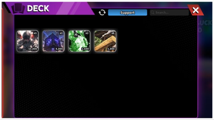 Feature image for our anime card clash support cards guide showing a players inventory of support cards in game