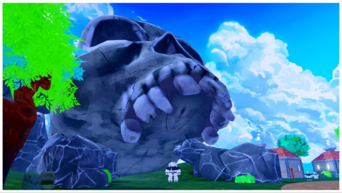 Feature image for our arise crossover lucky kingdom guide showing a part of the island with a large open mouthed skull protruding from the ground