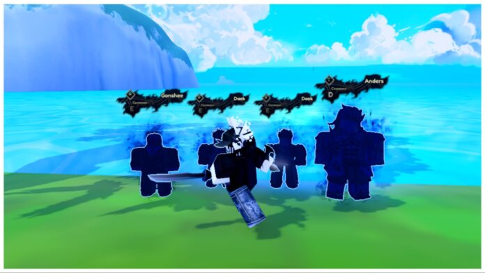 Feature image for our arise crossover mounts tier list showing a player with 4 shadows behind them whilst they slice to the left using a dual-blade sword