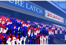 Azure Latch Styles Tier List – Rework Update Rankings! Feature image for our axire latch styles tier list showing the crowd during a match made up of red, white, blue, and black silhouettes.