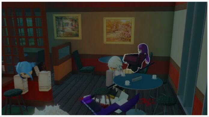 Feature image for our ghoul re controls guide showing the inside of the cafe with several npcs around lounding by tables