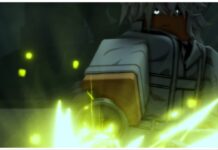 Ghoul RE Solace Guide – How To Craft and Movesets! Feature image for our ghoul re solace guide showing a ccg cut scene with a player in white raising their weapon which is emitting a yellow sparks particle effect