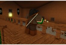 Rune Slayer Bows Guide – Progression, Obtainment, and Stats! Feature image for our rune slayer bows guide showing an npc standing at a wooden balcony looking down onto a canteen. He has a wooden bow fixed to his back