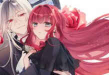 New Vampire Romance Manga, The Death-Seeking Lady is Adored By a Vampire, Begins Today Promo art of Adele Welch in the arms of the vampire from The Death-Seeking Lady is Adored By a Vampire manga.