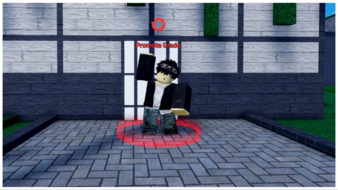 Feature image for our verse piece grades guide showing the grade upgrader npc waving to the camera standing before a white and black brick building